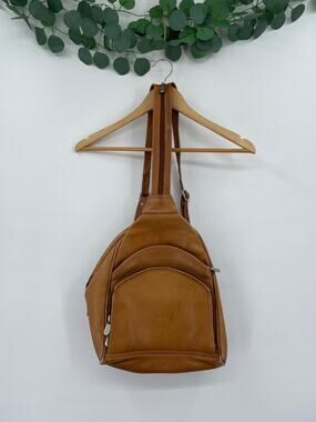 Piel Genuine Leather 2 Pocket Sling Back Pack Honey Color